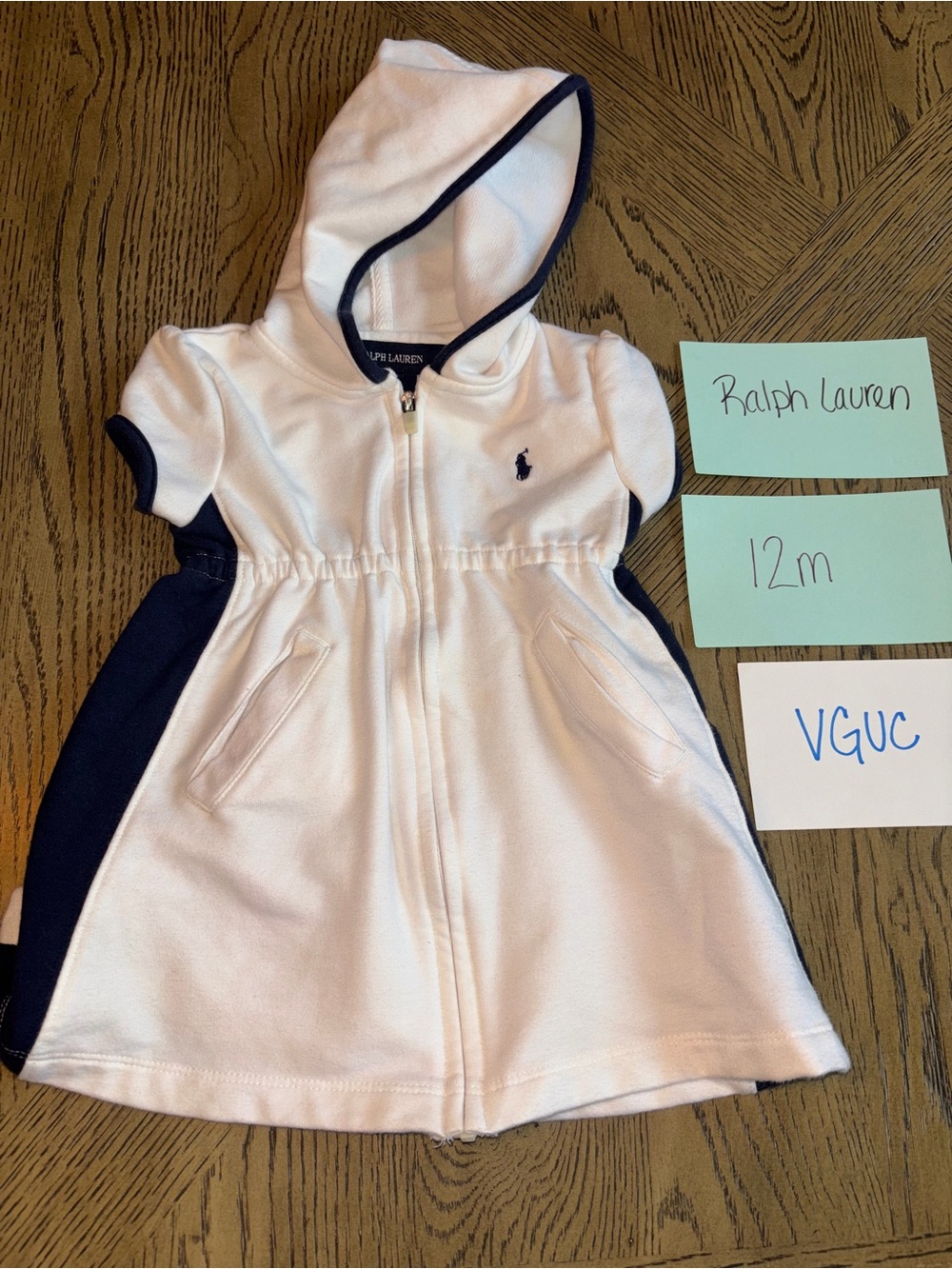 Ralph Lauren White & Navy Hooded Baby Dress